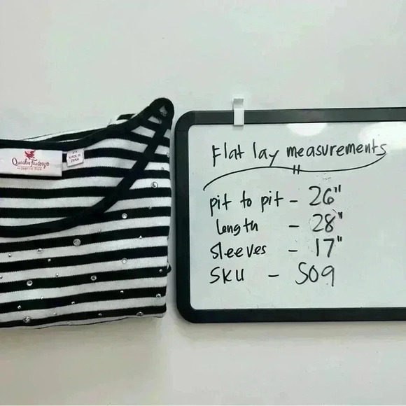 Quacker Factory Top Blouse Striped Beaded Womens Plus Size 2X Crisscross Sleeves - Picture 14 of 14